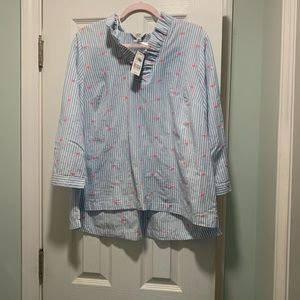 Xl Blue stripe ruffle neck shirt with heart details
